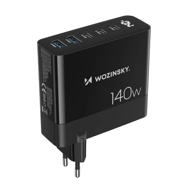 Wozinsky CGWCB 140W GaN wall charger 3 x USB-C / 2 x USB-A - blackeng