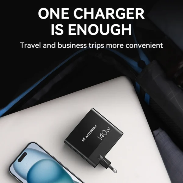 Wozinsky CGWCB 140W GaN wall charger 3 x USB-C / 2 x USB-A - blackeng