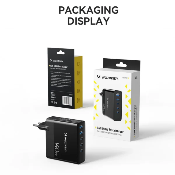 Wozinsky CGWCB 140W GaN wall charger 3 x USB-C / 2 x USB-A - blackeng