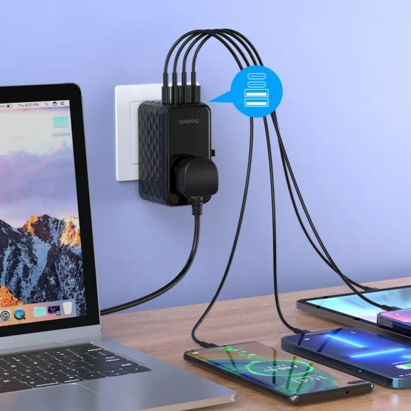 Choetech PD6028 EU / US / AUS / UK travel adapter 2x USB-C 2x USB-A 100W - blackeng