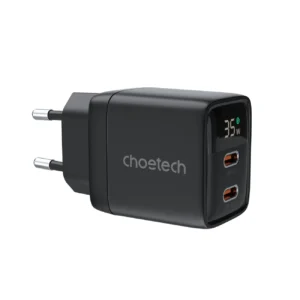 Choetech PD6051 USB-C USB-C PD 35W GaN wall charger with display - blackeng
