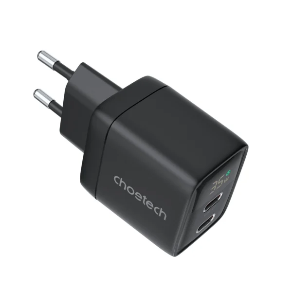 Choetech PD6051 USB-C USB-C PD 35W GaN wall charger with display - blackeng