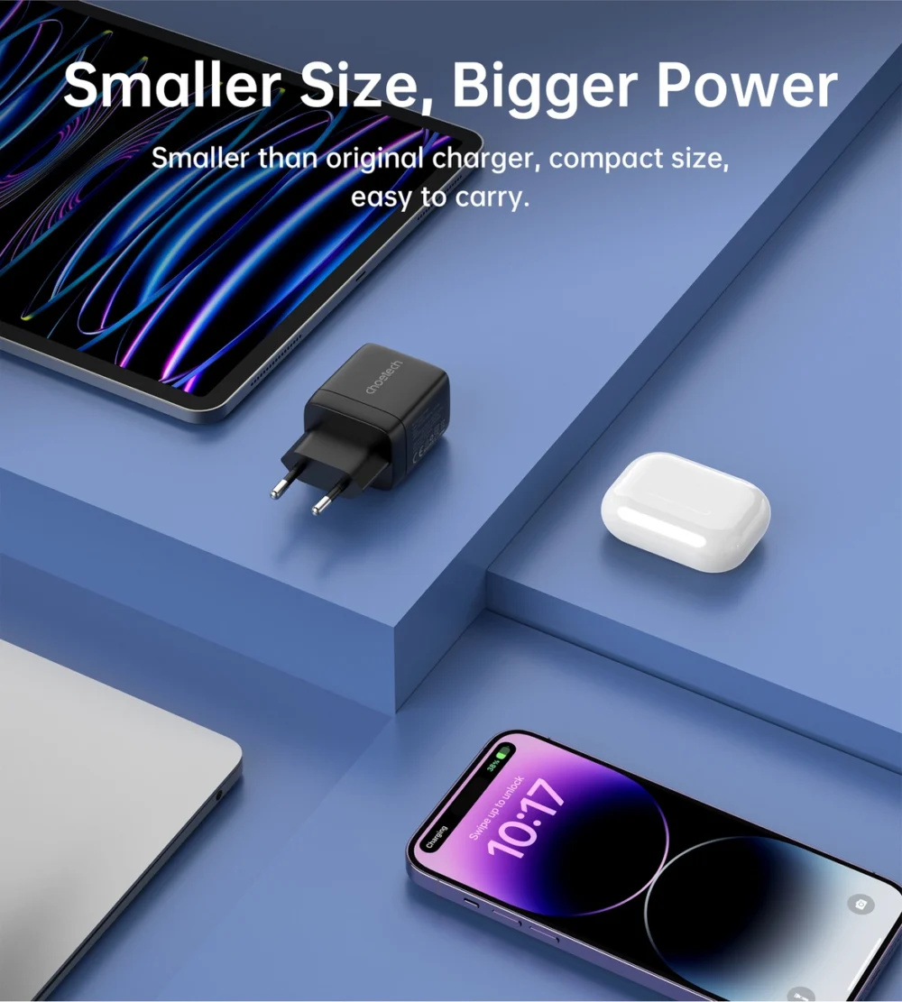 Choetech PD6051 USB-C USB-C PD 35W GaN wall charger with display - blackeng