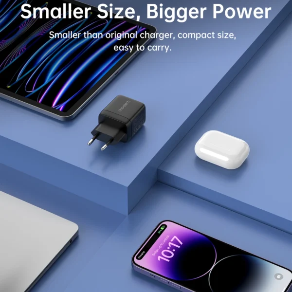 Choetech PD6051 USB-C USB-C PD 35W GaN wall charger with display - blackeng