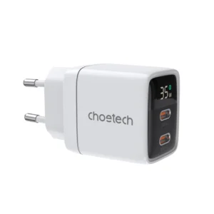 Choetech PD6051 2x USB-C PD 35W GaN wall charger with display - whiteeng