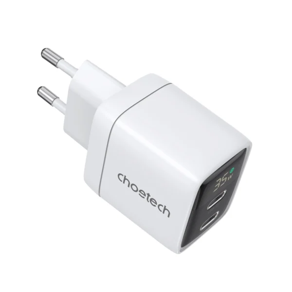 Choetech PD6051 2x USB-C PD 35W GaN wall charger with display - whiteeng