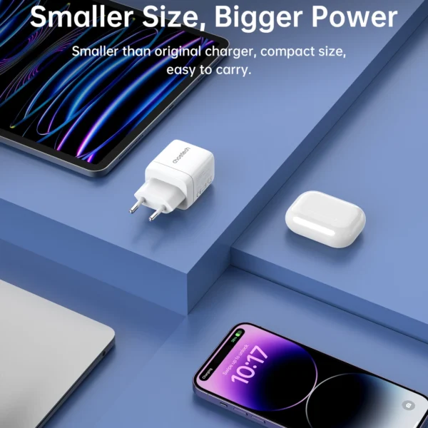 Choetech PD6051 2x USB-C PD 35W GaN wall charger with display - whiteeng