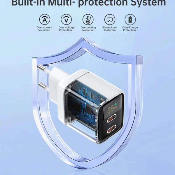Choetech PD6051 2x USB-C PD 35W GaN wall charger with display - whiteeng