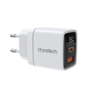 Choetech PD6052 USB-C USB-A PD 35W GaN wall charger with display - whiteeng