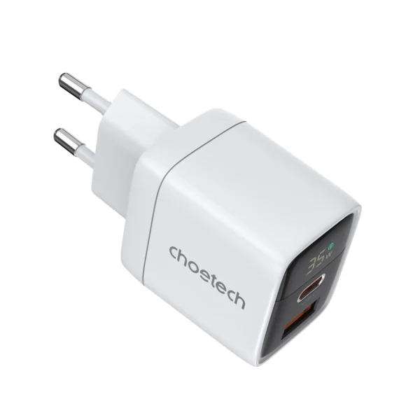 Choetech PD6052 USB-C USB-A PD 35W GaN wall charger with display - whiteeng