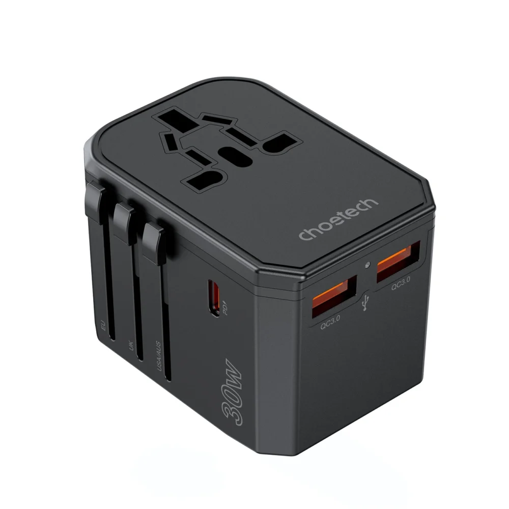 Choetech PD6041 USB-C USB-A PD 30W Travel Charger with 4 Plugs USA EU UK AU - Blackeng