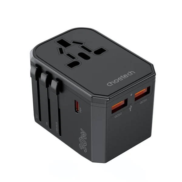 Choetech PD6041 USB-C USB-A PD 30W Travel Charger with 4 Plugs USA EU UK AU - Blackeng