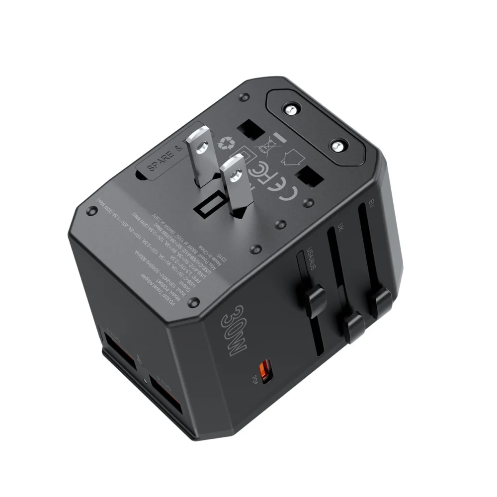 Choetech PD6041 USB-C USB-A PD 30W Travel Charger with 4 Plugs USA EU UK AU - Blackeng