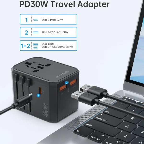Choetech PD6041 USB-C USB-A PD 30W Travel Charger with 4 Plugs USA EU UK AU - Blackeng