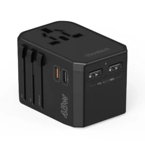 Choetech PD6045 USB-C USB-A 45W GaN Travel Charger with US EU UK AU Plugs - Blackeng