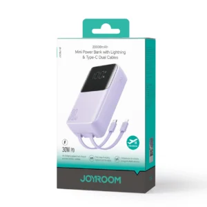 Joyroom JR-PBC07 20000mAh 30W mini power bank with USB-C and Lightning cables - purpleeng