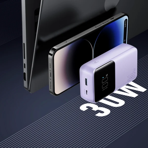 Joyroom JR-PBC07 20000mAh 30W mini power bank with USB-C and Lightning cables - purpleeng