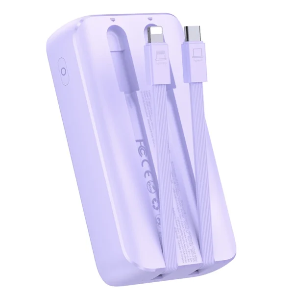 Joyroom JR-PBC07 20000mAh 30W mini power bank with USB-C and Lightning cables - purpleeng
