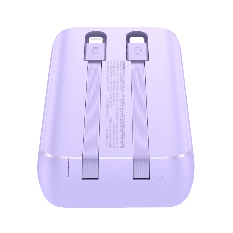 Joyroom JR-PBC07 20000mAh 30W mini power bank with USB-C and Lightning cables - purpleeng