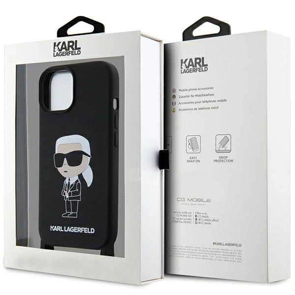 Karl Lagerfeld KLHCP15SSCBSKNK iPhone 15 6.1" hardcase black/black Crossbody Silicone Ikonikeng