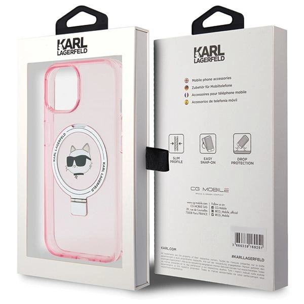 Karl Lagerfeld KLHMP15SHMRSCHP iPhone 15 6.1" pink/pink hardcase Ring Stand Choupette Head MagSafeeng