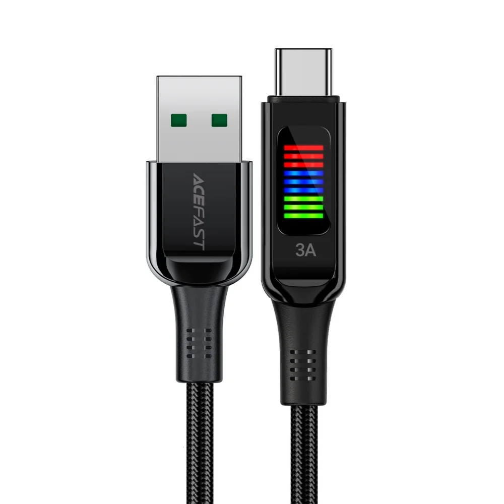 Acefast C7-04 USB-A USB-C 60W 1.2m cable with display - blackeng