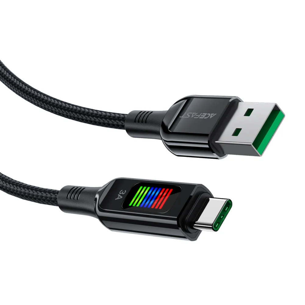 Acefast C7-04 USB-A USB-C 60W 1.2m cable with display - blackeng
