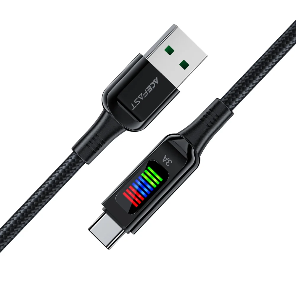 Acefast C7-04 USB-A USB-C 60W 1.2m cable with display - blackeng