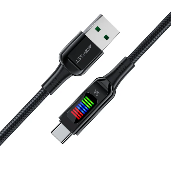 Acefast C7-04 USB-A USB-C 60W 1.2m cable with display - blackeng
