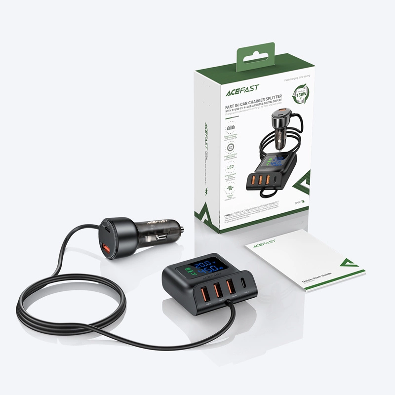 Acefast B11 138W USB-A USB-C Car Charger with 6 Ports - Blackeng