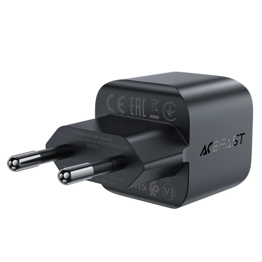 Acefast A77 Mini PD 30W GaN USB-C wall charger - blackeng
