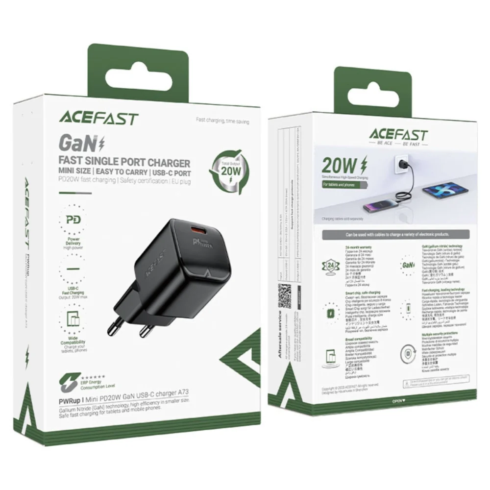 Acefast A73 Mini PD 20W GaN USB-C wall charger - blackeng