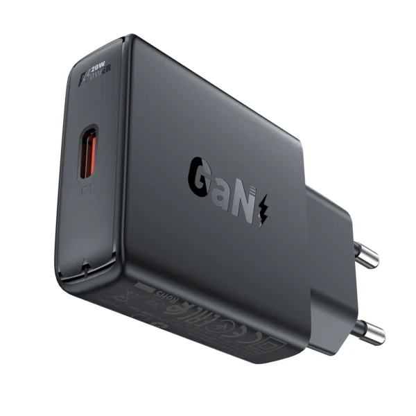 Acefast A65 PD 20W GaN USB-C Ultra Slim Wall Charger - Blackeng
