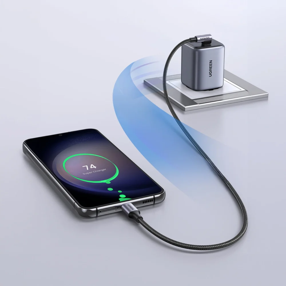 Ugreen US255 50122 USB-C (straight) / USB-C (angled) PD QC cable 60W 3A 0.5m - grayeng