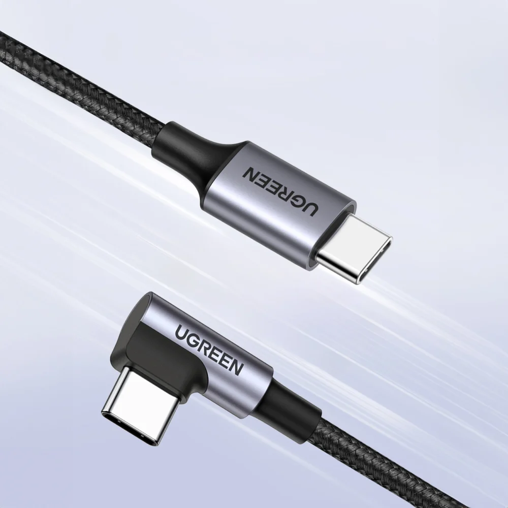 Ugreen US255 50122 USB-C (straight) / USB-C (angled) PD QC cable 60W 3A 0.5m - grayeng