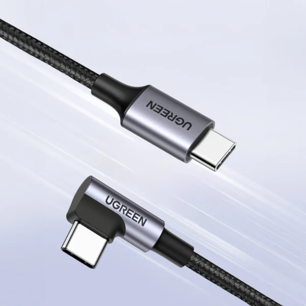 Ugreen US255 50122 USB-C (straight) / USB-C (angled) PD QC cable 60W 3A 0.5m - grayeng