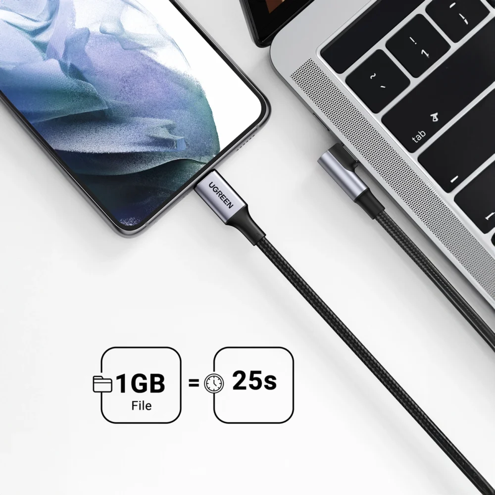 Ugreen US334 70645 USB-C (angled) / USB-C (straight) cable 100W PD 2m - blackeng