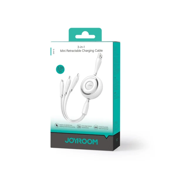 Joyroom Colorful Series S-A40 Cable Retractable 3in1 USB-A - USB-C / Lightning / Micro USB 1m - Whiteeng