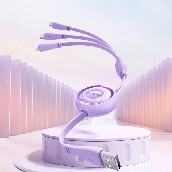 Joyroom Colorful Series S-A40 Cable Retractable 3in1 USB-A - USB-C / Lightning / Micro USB 1m - Purpleeng
