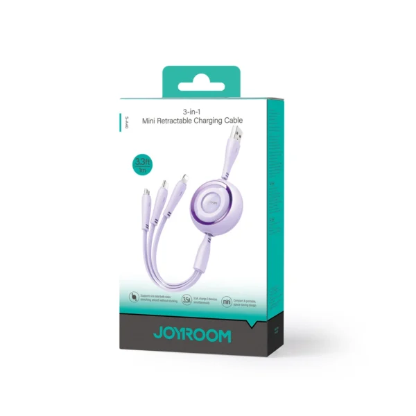 Joyroom Colorful Series S-A40 Cable Retractable 3in1 USB-A - USB-C / Lightning / Micro USB 1m - Purpleeng