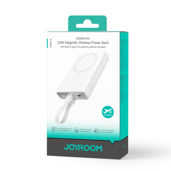 Powerbank Joyroom JR-PBM01 magnetic 10000mAh 20W with stand + Lightning cable - USB-C - whiteeng