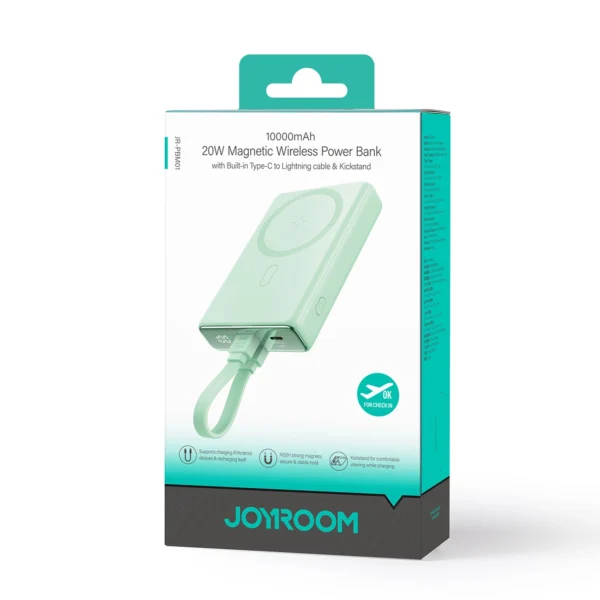 Powerbank Joyroom JR-PBM01 magnetic 10000mAh 20W with stand + Lightning cable - USB-C - greeneng