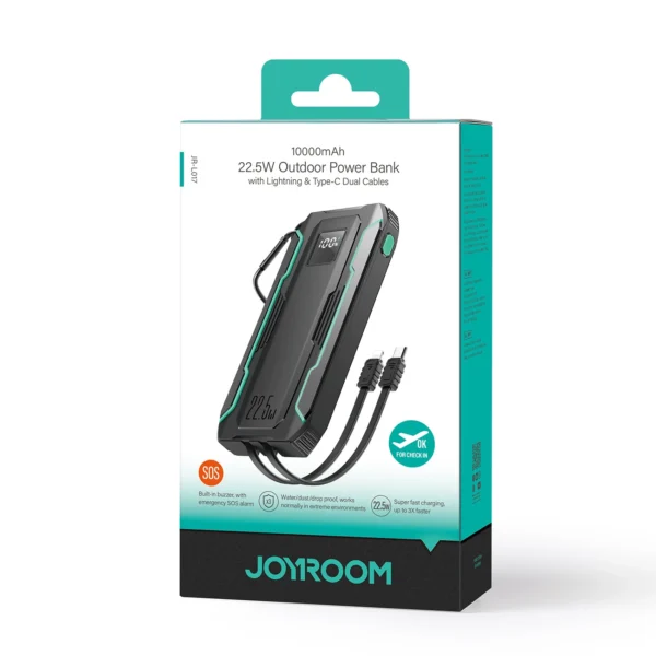 Joyroom JR-L017 22.5W 10000mAh Powerbank with built-in USB-C / Lightning cables - blackeng