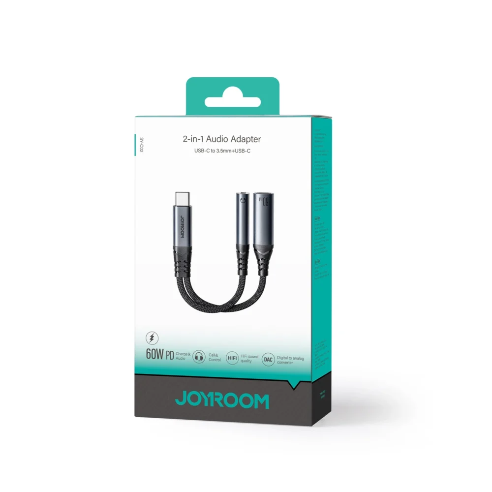 Joyroom SY-C02 2in1 DAC adapter USB-C to USB-C / 3.5 mm mini jack - blackeng