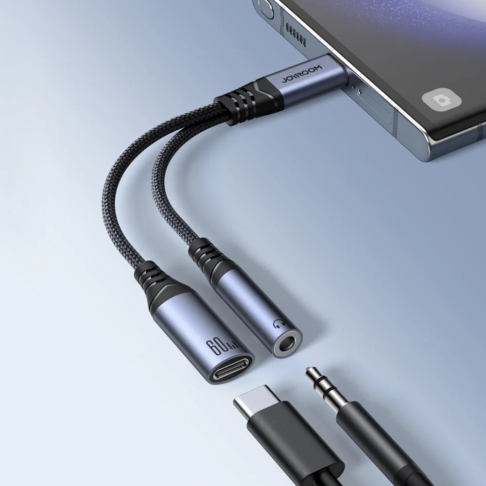 Joyroom SY-C02 2in1 DAC adapter USB-C to USB-C / 3.5 mm mini jack - blackeng