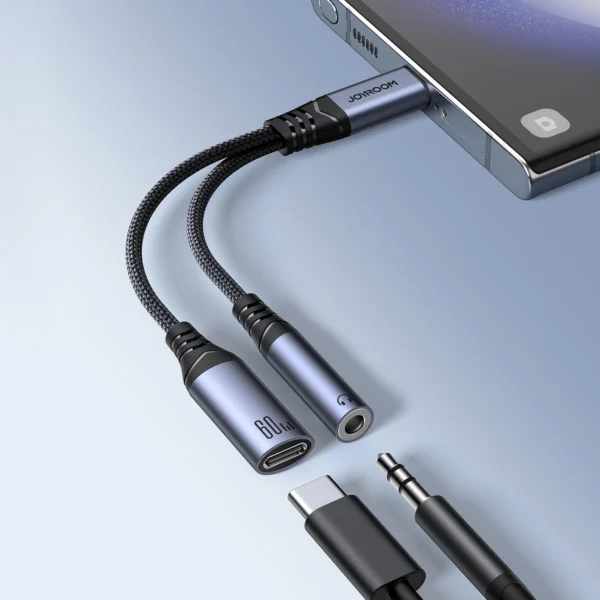Joyroom SY-C02 2in1 DAC adapter USB-C to USB-C / 3.5 mm mini jack - blackeng