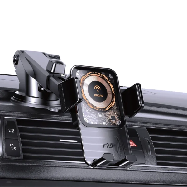Dudao F19 clamp car holder with 15W inductive charger - blackeng