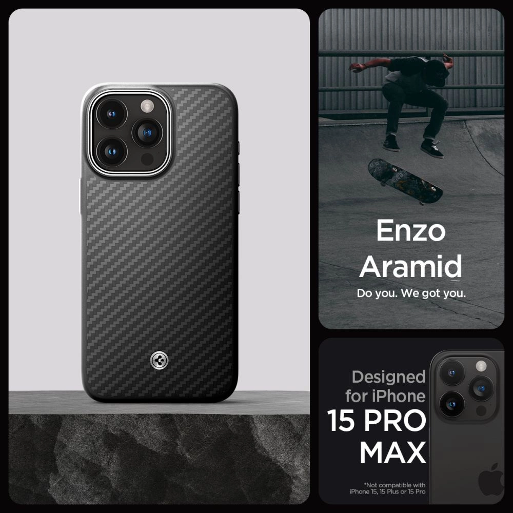 Spigen Enzo Aramid Mag Case with MagSafe for iPhone 15 Pro Max - Matte Blackeng