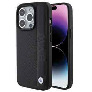 BMW Leather Textured & Stripe case for iPhone 15 Pro - blackeng