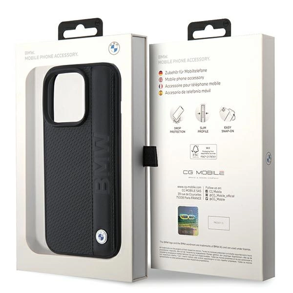 BMW Leather Textured & Stripe case for iPhone 15 Pro - blackeng